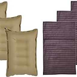 RAV Pack of 3 | Brown Cotton Air Pillow with Soft Cotton Cover | Travel Neck Support Pillow for Bus, Flight & Train Journeys.-picture-32