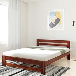 Amazon Brand - Solimo Kaimbe Queen Size Solid Sheesham Wood Bed Without Storage (Honey Finish)-picture-28