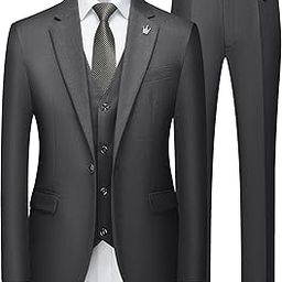 Mens Suits Slim Fit 3 Piece Tuxedo Suit One Button Solid Prom Wedding Party Blazer Vest Pants Set with Tie-image-38