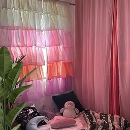 Nysarg Pink Crush Ruffle Rod Pocket Solid Semi Sheer Curtain - Single Piece 5 Feet, Trending Boho Curtain-image-68