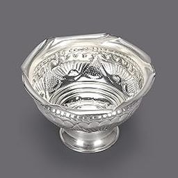 Sigaram German Silver Plated Pooja, Flower Basket, Fruit Basket for Pooja Thali, Decorative Traditional Basket Silver Plated (1 Pieces, Silver)-7