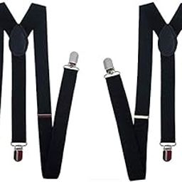 Pack of 2 Adjustable Elastic Y Back Style Suspenders for Men - Black-image-65