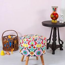 Shadowkart Pouffes Sitting Stool for Living Room, Mudda Puffy Wooden Ottoman Stools, Pouffe Footstool, Pouf for Office Home Decoration & Dressing Table, 16x16x18 Inch, Jaipuri-image-66
