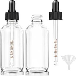 Bumobum 2 pack Dropper Bottle 2 oz, Clear Glass Eye Dropper Bottles for Essential Oils with Labels and Funnel, Leakproof Tincture Bottles with Measured dropper-image-0