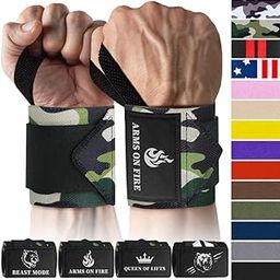 TECEUM Weightlifting Wrist Wraps with Thumb Loop – Camo – Arms on Fire – 18 inch – Heavy Duty Wrist Workout Brace for Men and Women – Ideal for Powerlifting, Strength Training, Bodybuilding-image-64