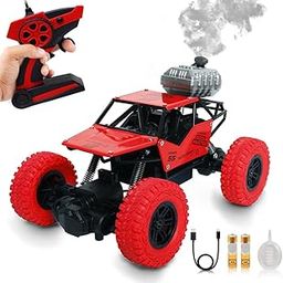 Wembley Rechargeable Remote Control Monster Truck RC Car Big Size Off Road 2WD Rock Crawler Battery Water Mist Spray and High Speed Racing Toy for Boys- Red-26
