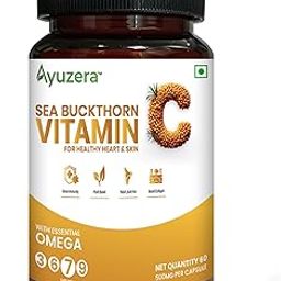 Ayuzera Seabuckthorn Capsules – 60 Vegan Caps | Rich in Omega 3, 6, 7 & 9 | Supports Skin, Hair & Heart Health | Pack of 1-10