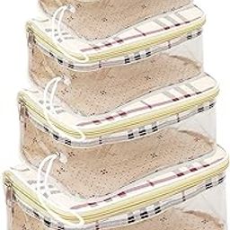 Transparent Travel Toiletry Pouch Makeup Cosmetic Jewellery Bag Travelling Organiser Medicine Stationery Accessories Shaving kit Holder Women Girls Unisex Men (White Checks) Set of 4-image-85
