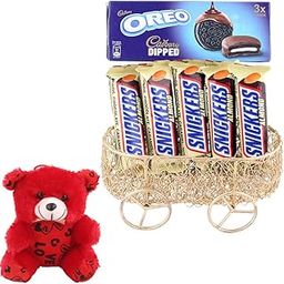 SFU E Com Beautiful Choco Hamper With Metal Cart | Valentine Teddy Bear With Chocolate Combo | Valentine Chocolate Hamper | 933-16