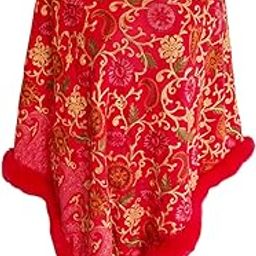 Kashmiri aari Embroidery Woolen Fur Poncho for Women || Red Color-picture-4