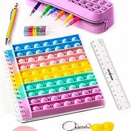 Original Stationery Fidget Pop Stationery Set, Ultimate Anti-Stress Toy with Fidget Notepad, Pencil Case and Pens, Funny Pop It for Class and Car Trips, Gifts for Girls-5