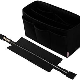 SYUTAM Women Felt Purse Organizer Insert for Ladies Handbag,Shoulder Hobo Bag Multiple Storage Compartment with Detachable Zipper Cover-Black(13.8x3.35x5.9) inch(Slender L)-image-61