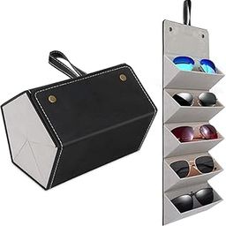 5 Slots Foldable Multiple PU Leather Sunglasses Eyeglasses Travel Organiser Case Portable 5 Slots Travel Eyeglasses Holder Box for Women Men, Sunglasses Holder Stand-23