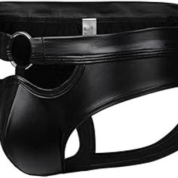 Pu Leather Briefs Low Waist O Ring Open Butt Thong Jockstrap Underpants-image-98