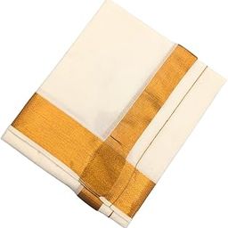 Men Dhoti with Gold Jari Border | Cotto Classic Dhoti | Golden Jari Border For Men's| Dhotis South Cotton Men's Cotton Casual Style Dhoti | Cream Free Size | Size- 4 meter-image-80