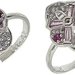 Pure Silver/Chandi Rich Look Antique Toe Rings/Chutki with Pink Stone Cz For Women Free Size ~ Pack in 2 Pieces-image-63
