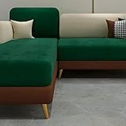 PREMIUM CART Polyester Velvet Contemperory Sofa Set with Cushion Chaise Lounge, Sectional Sofa Perfect for Your Living Room,Guests Room & Office (RHS 4 Seater Green & Beige)-image-70