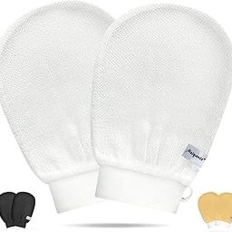 Korean Exfoliating Mitts (2pcs White L) Microdermabrasion at Home Exfoliating Gloves Visibly Lift Away Dead Skin, Great for Spray Tan Removal or Keratosis Pilaris Made of 100% Viscose Fiber-image-32
