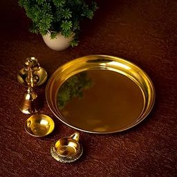 GUG Pure Brass Traditional Handcrafted Brass Pooja Thali/Aarti Bartan Plat Set of 5 pcs Items, for Diwali Poojan/Pooja Room Thali for Home, Temple, Office-picture-18