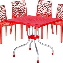 Binani Web Chair with Olive Table for Dining Area| Plastic Furniture for Garden/Patio/Balcony/Cafe| Stackable and Stylish Set| Armless Chairs| Furniture Set for Indoor & Outdoor Use(Set of 4,Red)-image-52