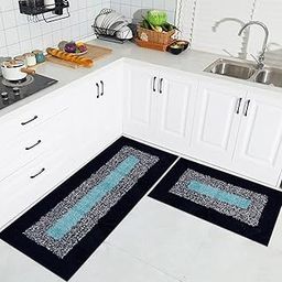 Kuber Industries Kitchen Set | Cotton Border Luxury Kitchen Floor Door Mat Runner Set | Door Mat for Kitchen | Door Mat & Kitchen Runner Set | 2 Pcs Set | Blue-image-43