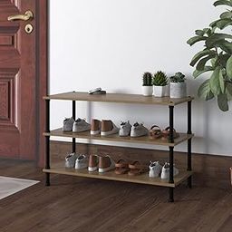 TABLE MAGIC Jazz Shoe Rack 3T Multipurpose Shoe Rack Organizer Stand for Home 3 Shelfs Wood Steel D30 x W60 x H46cm (3 Tier, Golden Teak)-image-6