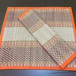 Traditional Pooja Mat Kusha Aasan with Geometric Pattern, Orange Border, Prayer and Meditation Mat Set of 2-11