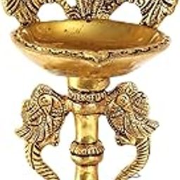 Two Moustaches 9 Inches Ethnic Twin Peacock Design Brass Oil Diya with Base, Diyas for Puja , Housewarming Gifts , Diya for Home Decor , Brass Oil Lamp , Diyas for Decoration , Pack of 1-image-99