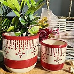 Niyara Ceramic Combo planters Pot for Home Garden Balcony Set of 2 Size Large-5 x 5 inch/Small-4 x 4 inch (Red Chivarly)-image-59