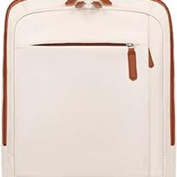 Professional Laptop Backpack, Canvas with Brown Leather Trim, Multiple Compartments, Black and Beige-image-19