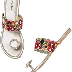 Women's One Toe Ethnic Slip-On Flat Chappals, Embellished & Traditional Footwear (Golden, UK Footwear Size System, Adult, Women, Numeric, Medium, 7)-picture-20