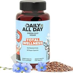 Daily All Day Omega 3 6 9 Vegetarian Capsule supplement, 1000mg, Fatty Acid, Vegan Flaxseed oil, Heart Health, Brain, hair and skin, Joint Pain & Eyes, EPA DHA Herbal for Men Women-image-27