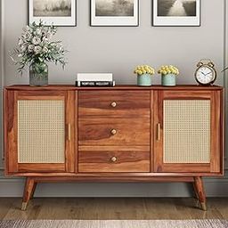Bedosoft Furniture Solid Sheesham Wood Wooden Cabinet Sideboard with 3 Drawers and 2-Door Storage (Dylan, Honey Finish)-image-63