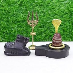 Stone Narmadeshwar Shivling Narmada Shivling Full Set With Jaladhari, Naag (Snake), Nandi For Home Puja, 10 Centimeters, 10 CM, Multicolour-image-6