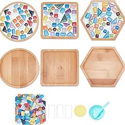 JERN 3 Sets Glass Tile Mosaic Kit, Mosaic Coaster Kit Glass Mosaic Coaster Base Bamboo Cup Coasters for Drinks DIY Crafts Kits Decorative Tray Gift-image-14