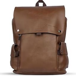 KAYA PU-1002 Brown PU Leather Laptop Backpack, 32 Liter, Water-resistant, Multi-Compartment with USB Port-image-97