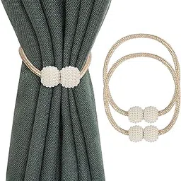 ProKart Premium Magnetic Curtain Tiebacks Convenient Drape Tie Backs | Pearl Ball Curtain Magnetic tie Backs for Curtains, Suitable for Home, Office, Hotel (1 Pair 2pcs, Beige)-picture-18