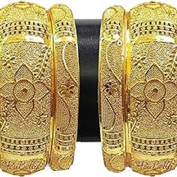 Fashion Jewellery Traditional Gold Plated Original Gold Look Bracelet Bangle Set of 6 Bangles Jewellery For Girls and Women-image-28