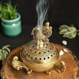 Jaszz Art Brass Peacock Design Dhoop (6in and 1 kg) Dani Pot | Loban Burner |Bakhoor Holder | Antique Dhoop Batti Stand | Pooja Items | Incense Holder Burner for Home Office Living Pooja Puja Room-image-40
