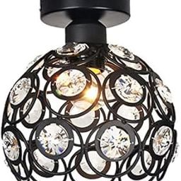Moroccan Style Crystal Ceiling Light Shade Ball Ceiling Lampshade Iron Metal Jewelled Lamp Shade for Living Room, Bedroom and Bathroom (Black)-picture-27