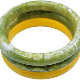 Handcrafted Jade Green and Yellow Bangle Set, Traditional Style, 2-Piece-image-17