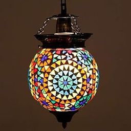 earthenmetal Handcrafted Multicolour Flower Design Mosaic Glass Hanging Lamp for Home Bar Restaurant Cafe Decoration Light Indoor Outdoor-image-37
