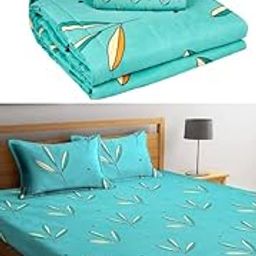 BSB HOME All-Season Printed Super Soft Light Weight 4 Pcs Bedding Set 1 King Size Elastic Fitted Bedsheet 2 Pillow Covers Along with Comforter-Ac Blanket/Quilt - King, 220 GSM |Light Green-image-49