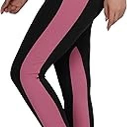 Neu Look Women Slim Fit High Waist Gym Workout Tights with 4 Ways Stretchable Scoot Proof Color Block Yoga Leggings (Black Blush, Medium)-image-96