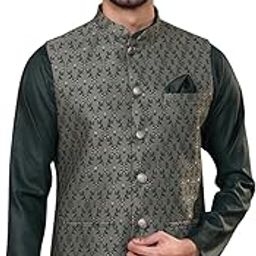 Men Green Self Designed Cotton Blend Nehru Jacket with Zari Design (Set of 1)-image-17