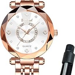 Ladies Watch Rose Gold Diamond Studded Dainty Stainless Steel Quartz Watches for Women Minimalist Waterproof Fashion Womens Watch-picture-52