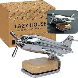 Lazy House Solar-Powered Rotating Airplane Car Dashboard Air Freshener – Aromatherapy Diffuser with Wooden Base | Solar Energy | Premium Car Interior Decor (Silver)-image-24