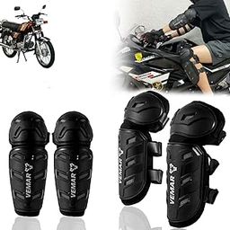 Auto Pearl Motorcycle Knee Shin Guards Elbow Pads, 4 in 1 Monstor Style Knee Shin Safe Protection Armor for Moto Cycling Racing compatible with CD 100 SS (Black, 4Pcs)-image-88