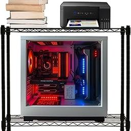 STORACK 2-Tier Metal Wire Storage Shelf, Black Color, Computer CPU Stand/Printer Stand and Book Shelf with Adjustable Feet/Movable Wheel, 60x25x60 cm Height, Suitable for Office and Home Storage-15