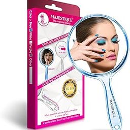 MAJESTIQUE Dual Side Large Handheld Mirror, 1X/ 10X Round Magnifying Compact Mirror Perfect for Shaving, Makeup, Tweezing or Shaping Eyebrows, Contact Lens - Blue-image-10